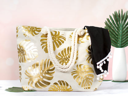 The Tropics Printed Beach Tote — personalized tropical beach tote