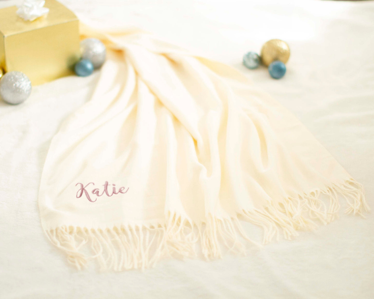 The Snow Day Pom-Pom Pashmina Scarf — personalized pom-pom pashmina scarf