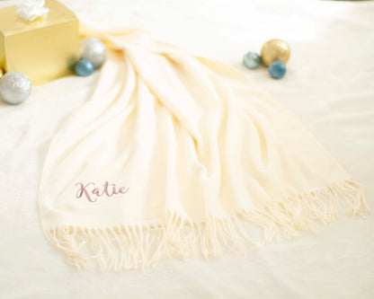 The Snow Day Pom-Pom Pashmina Scarf — personalized pom-pom pashmina scarf