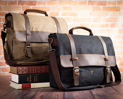 Waxed Canvas Crossbody Messenger Bag with Laptop Sleeve