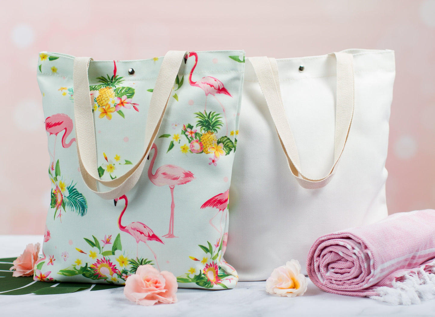 The Pink Flamingo Polyester Tote — personalized flamingo tote bag