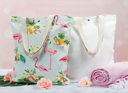 The Pink Flamingo Polyester Tote — personalized flamingo tote bag