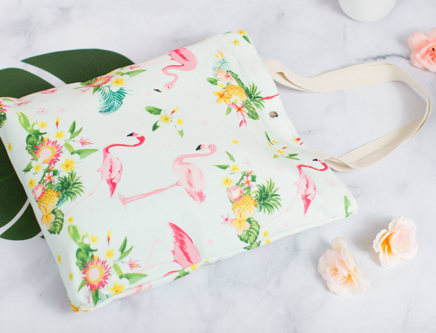 The Pink Flamingo Polyester Tote — personalized flamingo tote bag