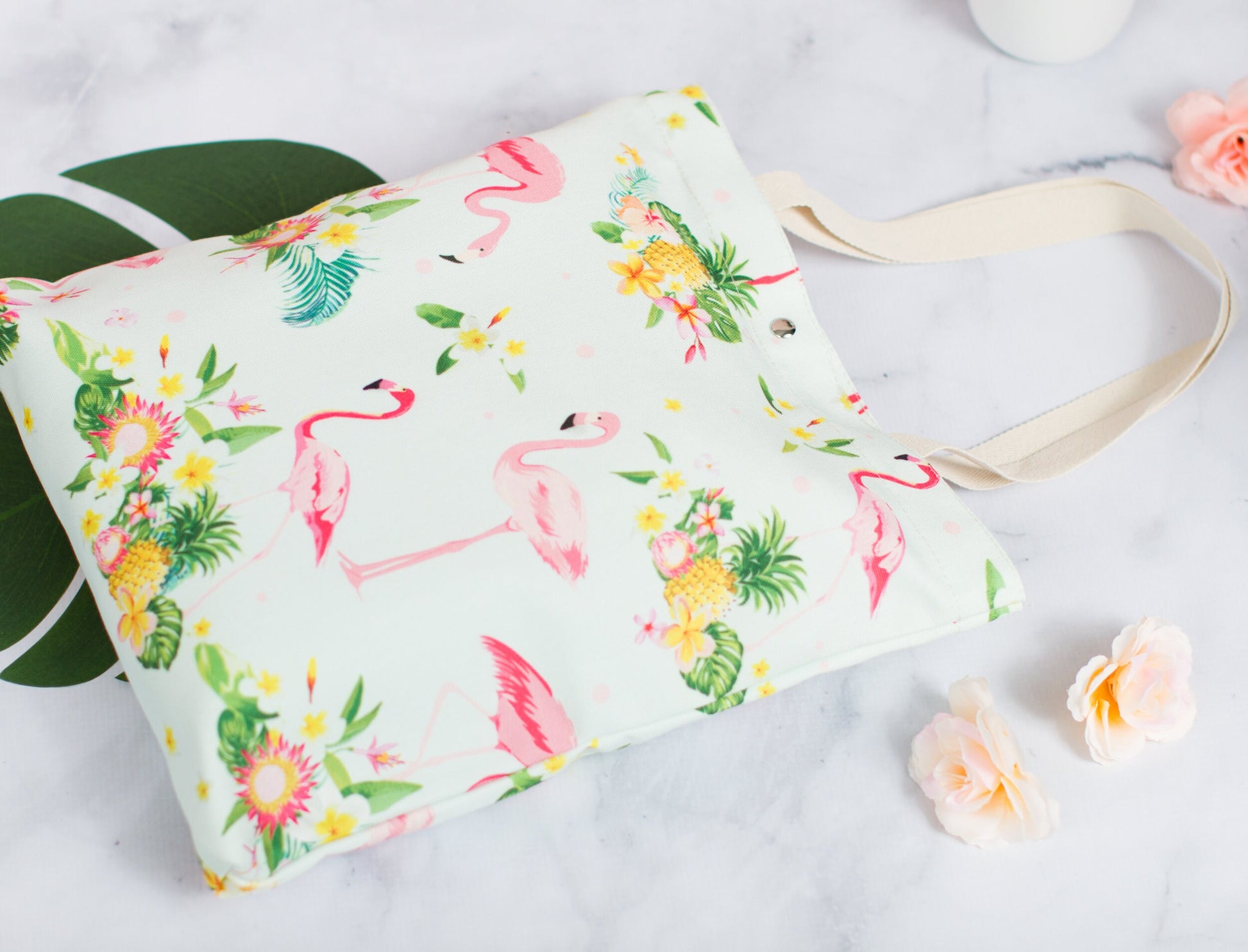 The Pink Flamingo Polyester Tote — personalized flamingo tote bag