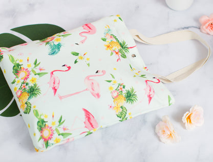 The Pink Flamingo Polyester Tote — personalized flamingo tote bag