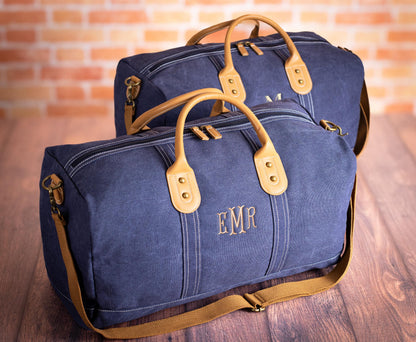 The Wanderlust Canvas Duffle, Indigo with Vegan Leather