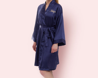 The I Do Crew Satin Kimono Robe — personalized satin bridesmaid robes