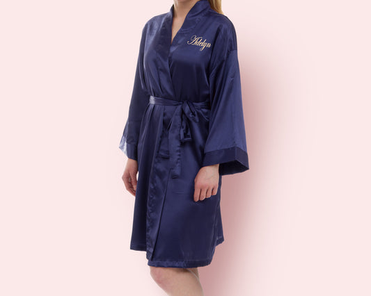 The I Do Crew Satin Kimono Robe — personalized satin bridesmaid robes