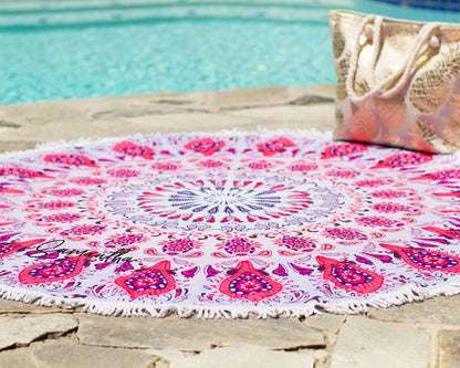 The Lazy River Round Fringe Beach Towel — personalized round beach towel