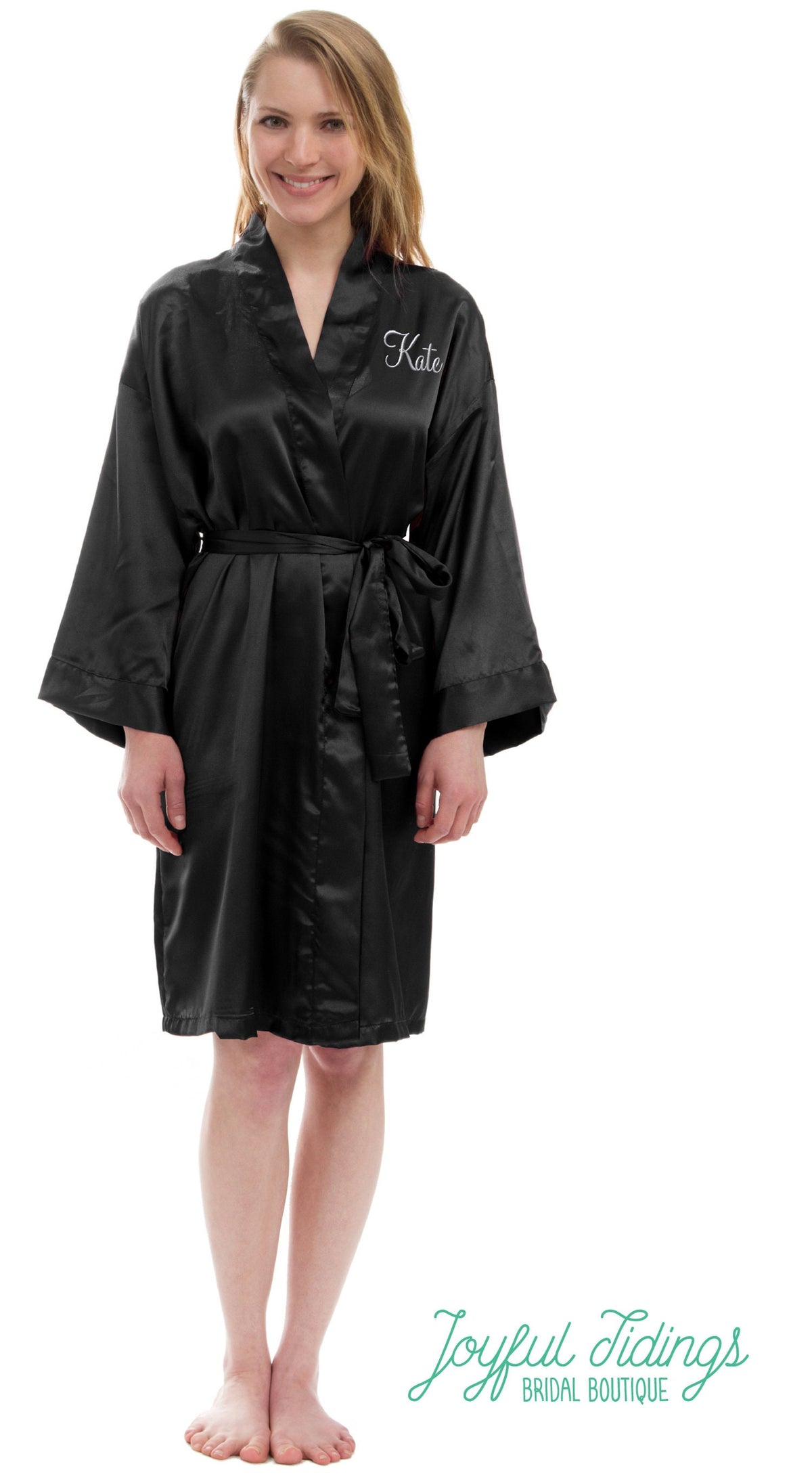 The I Do Crew Satin Kimono Robe — personalized satin bridesmaid robes
