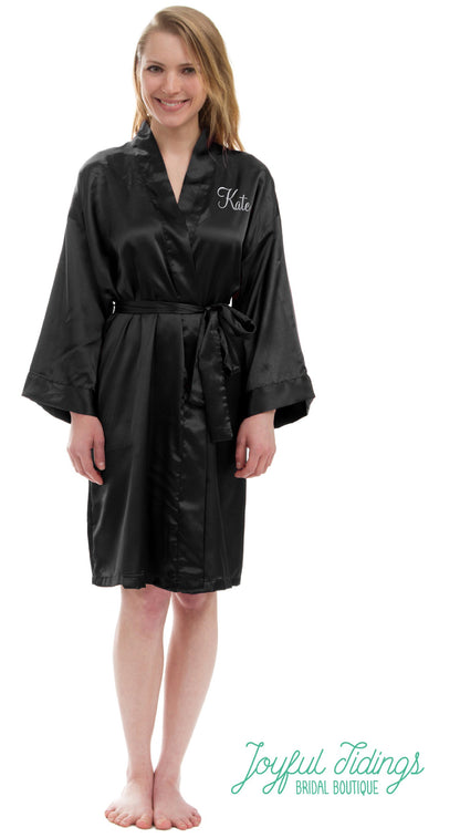The I Do Crew Satin Kimono Robe — personalized satin bridesmaid robes