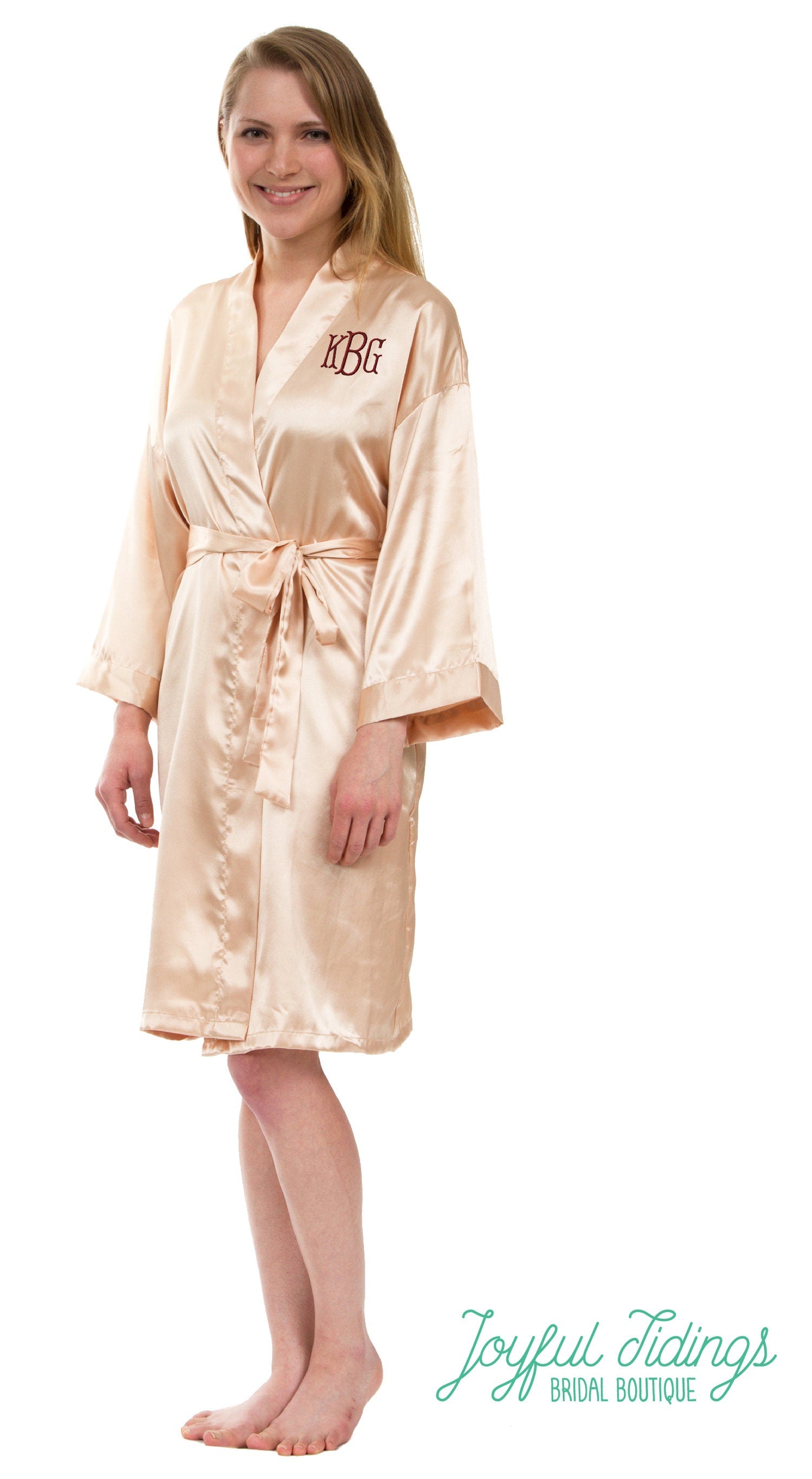 The I Do Crew Satin Kimono Robe — personalized satin bridesmaid robes