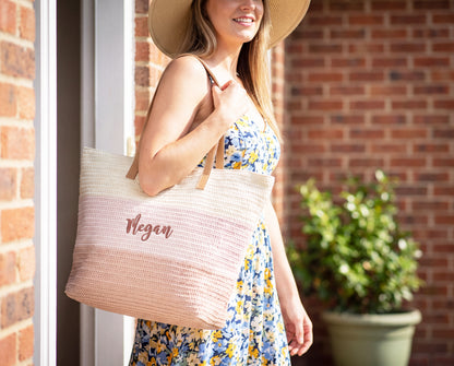 Sunny Vibes Woven Straw Beach Tote Bag