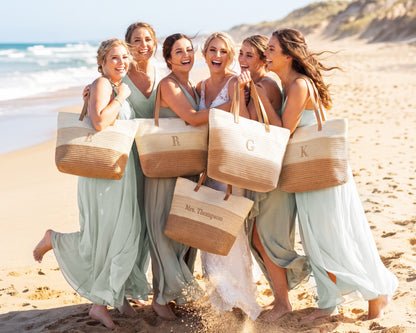 Sunny Vibes Woven Straw Beach Tote Bag