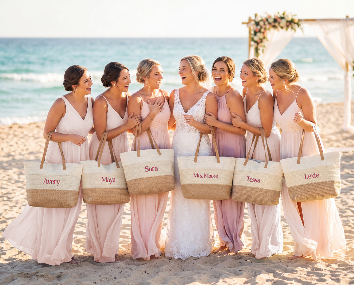 Sunny Vibes Woven Straw Beach Tote Bag