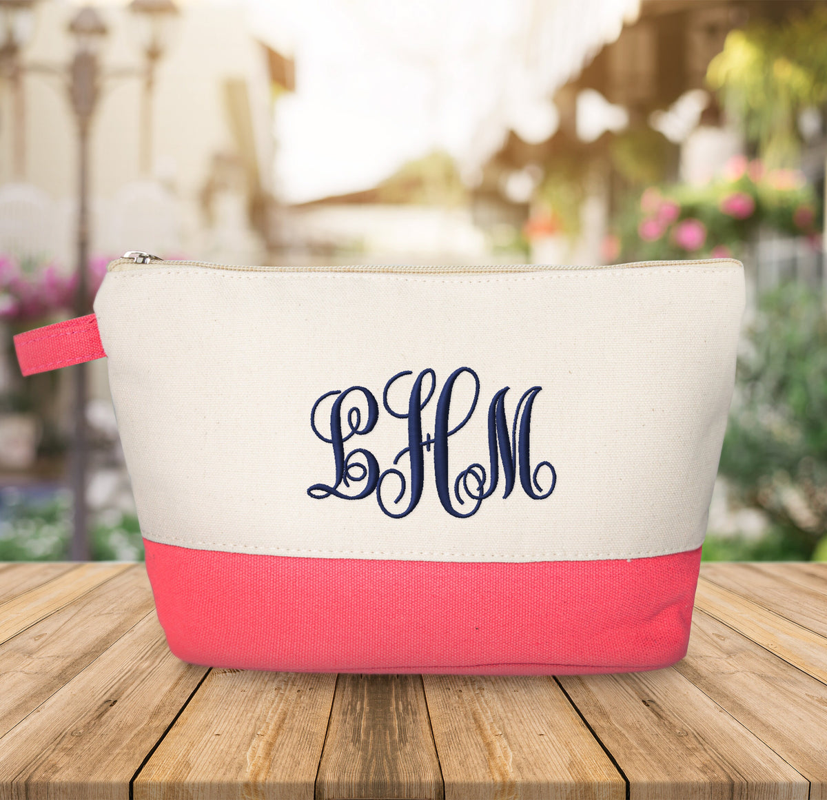 The Getaway Canvas Cosmetic Bag — white bag with pink bottom